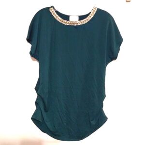 The Workshop Women's Blouse Short Sleeves XL Beaded Neck